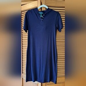 Lauren Ralph Lauren Navy Blue Short Sleeve Hooded Dress Size M Petite